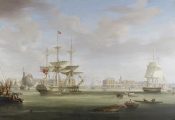 The Thomas King entering London Docks, 1827, by William John Huggins (1781-1845)